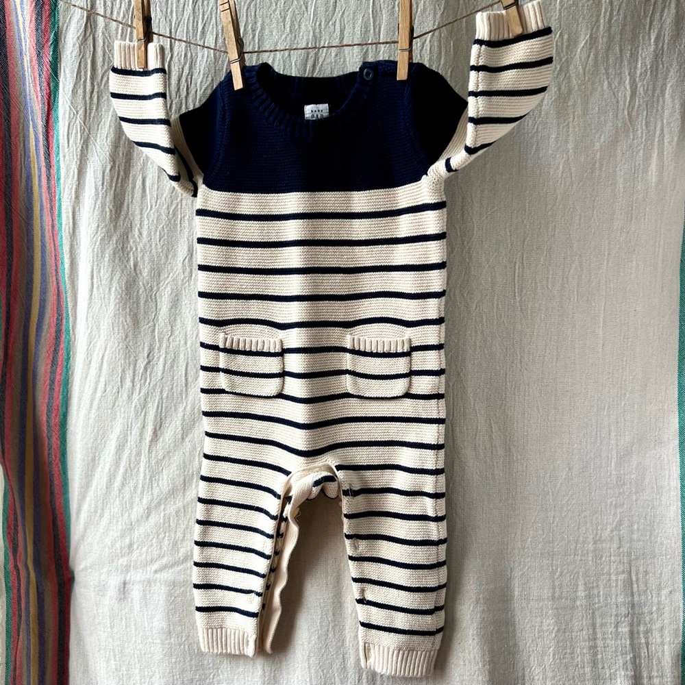 Baby GAP Navy and Off White Stripped Sweater One Piece 12-18m